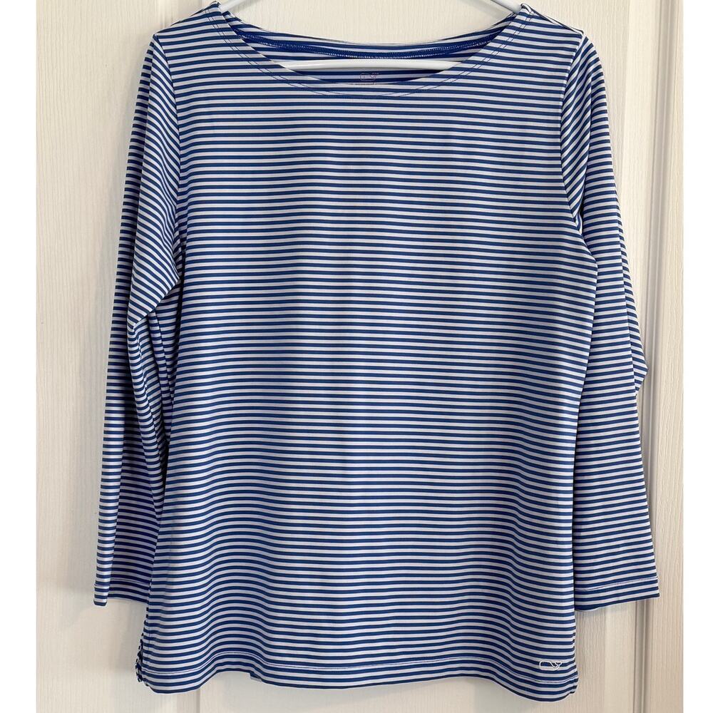 Vineyard Vines Sankaty Blue &White Striped Performance Top Sz Large